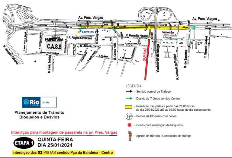 CET Rio monta esquema de trânsito para montagem da passarela de