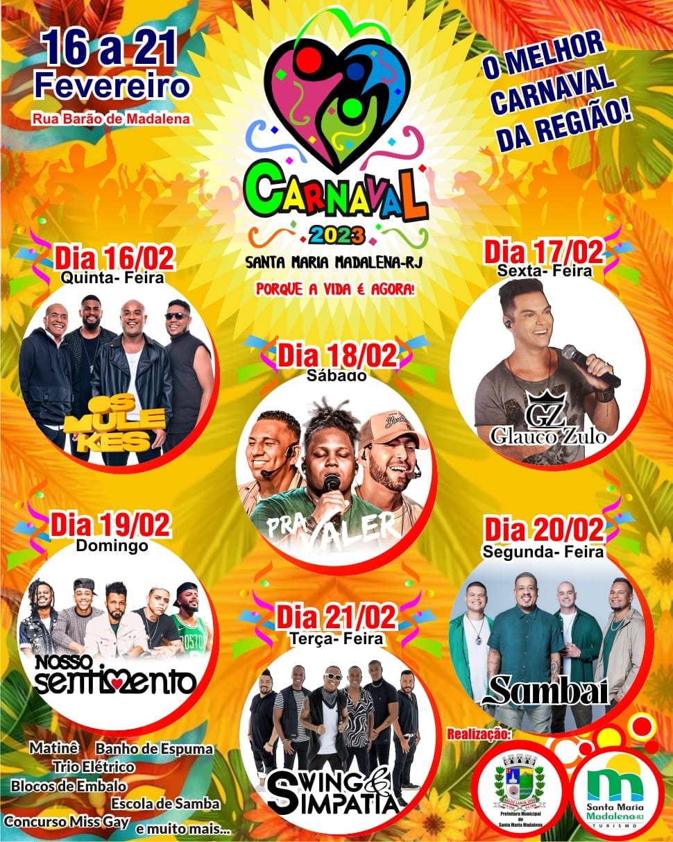 Carnaval 2023 Programação Do Carnaval De Santa Maria Madalena Caminhos Do Rio
